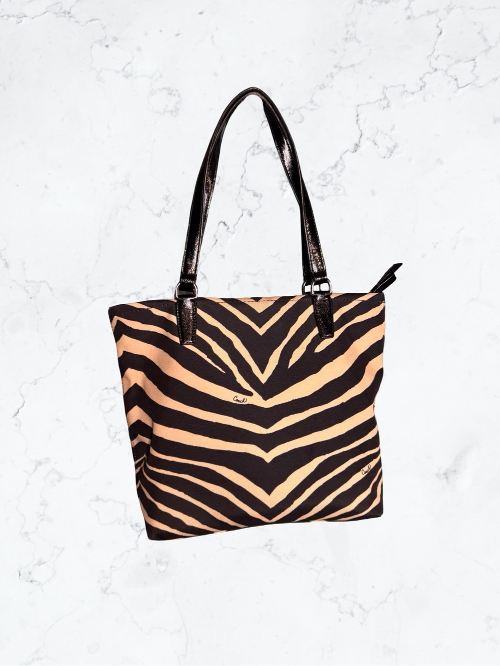 Coach Zebra-Print Tote - Black & Tan - Picture 3 of 3